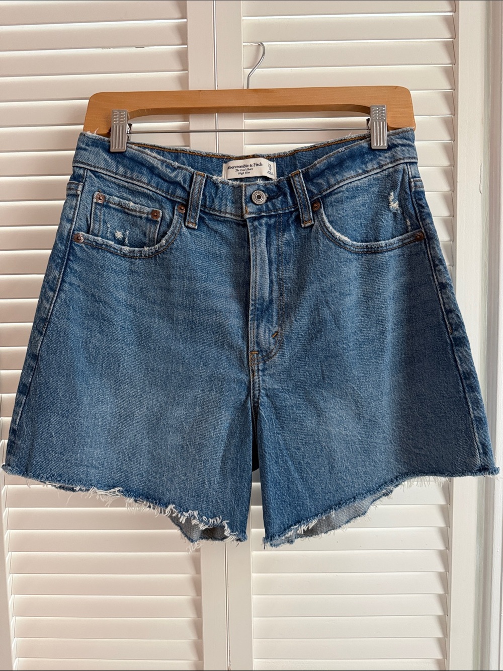 Abercrombie & Fitch Medium Blue High-Rise Cutoff Denim Shorts